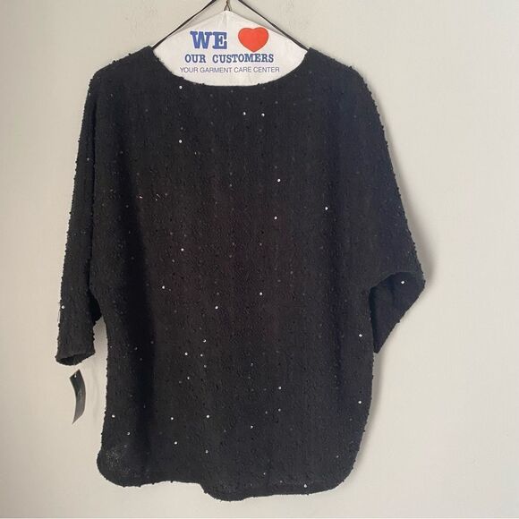 Alfani Women’s 3/4 Raglan Sleeve Sequin Round Neck Black Sweater size L - Picture 3 of 3